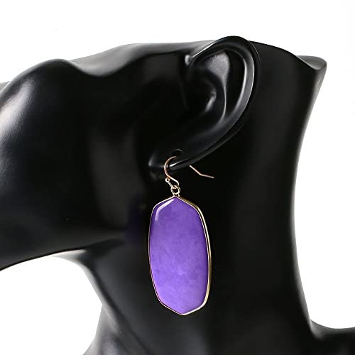 Orecchino, Oro Irregolare Geometrico Intarsiato Grande Cristallo Viola Reiki Chakra Pietra Ipoallergenico Gancio per L'Orecchio Orecchini Pendenti A Goccia Gioielli per Donne Ragazze Sposano Regali
