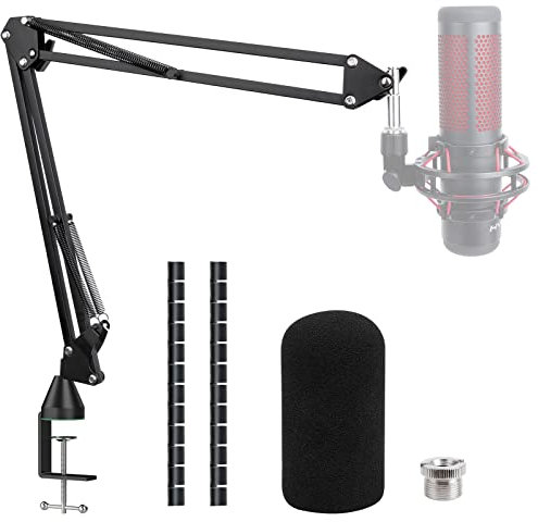 Boom Arm Mikrofonständer für HyperX QuadCast, verstellbarer Federung Mikrofonständer für QuadCast, QuadCast S, 2 Kabelbinder, Pop-Filterabdeckung kompatibel mit HyperX QuadCast S von SUNMON