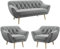 MKS MEBLE Sofa Grau - Moderne Sofa Set 3+1+1 - Skandinavische Deko Polstersofa - Pirs Zwei Sessles und Loungesofa - Fünf Personen Grau