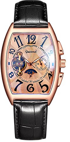 RORIOS Orologio Uomo Automatico Meccanico Orologio Da Polso Quadrante Scheletro Orologi con Cinturino in Pelle Tourbillon Orologi