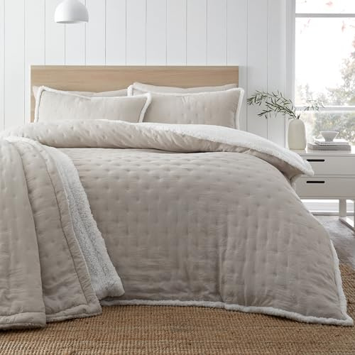 Catherine Lansfield Cosy Nori Soft Sherpa Single Duvet Cover Set with Pillowcase Cream