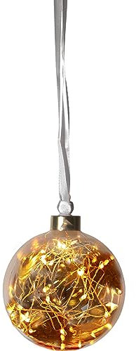 EGLO LED Weihnachtskugel für Innen, beleuchtete Glaskugel zum Aufhängen, Leuchtkugel Amber zum Hängen, Deko Wohnzimmer, warmweiß, Strom-Betrieb, 3m Kabellänge, Ø 10 cm