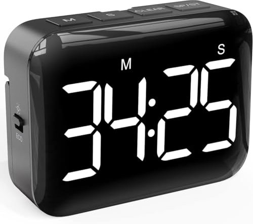 Temporizador de Cocina Digital NOKLEAD para cocinar: Temporizador de Cuenta Regresiva magnético con Pantalla LED Grande, Volumen y Brillo Ajustables, Adecuado para niños y Ancianos (Negro)