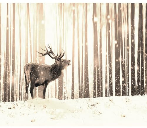 murando - Fototapete Premium-Vlies Hirsch Tiere 100x70cm - Foto Tapete Wohnzimmer Moderne Vliestapete XXL Wandtapete Motivtapeten Bildtapete 3d Effekt Wand Dekoration Flur Wald Winter Natur Landschaft