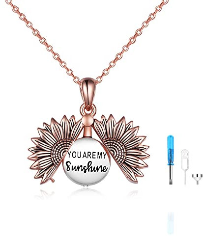 You are My Sunshine Urnen Halskette für Asche Sterlingsilber Sonnenblume Anhänger für Frauen Erinnerungen Andenken Feuerbestattung Schmuck Geschenk