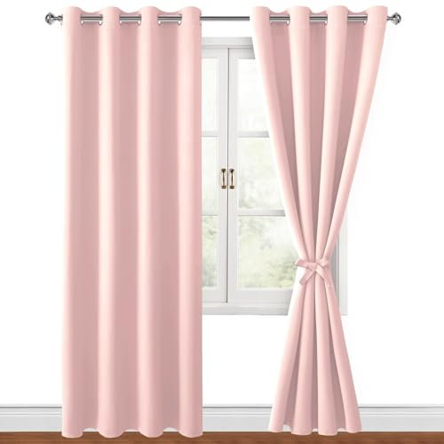 Hiasan Verdunklungsvorhänge Gardinen mit Ösen,Erröten rosa Blickdicht Vorhänge,2 Stück,140 x 245 cm (Breite x Höhe),weiche Schiebevorhänge für Schlafzimmer,Wohnzimmer usw.