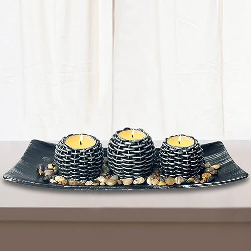 Teelichthalter Set,Kerzenhalter,Couchtischdekoration,Kerzen Deko,Deko Wohnzimmer, Stimmungsvolle Tischdeko frühling,Deko Tablett,Dekoschale,mit Deko Sand Kieselsteine,Weihnachten