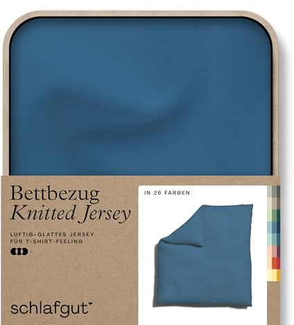 schlafgut Knitted Jersey Bettwäsche 200x200 cm Bio-Baumwolle, Blue Mid | Bettbezug, Deckenbezug, Blau, Jersey, mit Elasthan, faltenfrei, bügelfrei, OEKO-TEX
