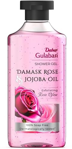 Dabur Gulabari Shower Gel-Damask Rose & Jojoba Oil - 250ml | Roses Extract Beads for Exfoliation | No Parabens & Silicones | 99% Pure Glycerine | 100% soap free body wash