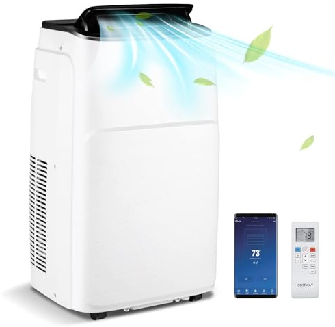 GYMAX Mobiles Klimagerät, 12000 BTU Mobile Klimaanlage | 5-in-1 Kühlen, Heizen, Entfeuchten, Lüfter, Nachtmodus, Timer 24 Stunden, WIFI, APP & Fernbedienung
