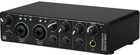 Scheda audio con interfaccia audio USB RHM 2 In 2 Out Audio Interface Sound Board con alimentazione phantom 48 V per la registrazione Mixer audio professionale e preamplificatore microfono porte