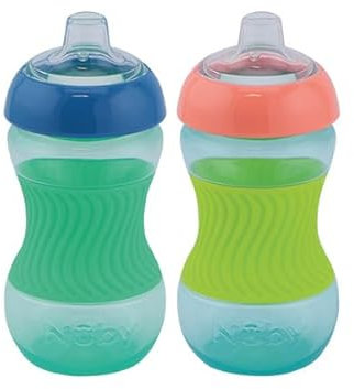 Nuby - Pack de 2 Mini Cup - Gobelet d'apprentissage pour enfants avec poignée en silicone – Gobelet pour bébé - 2 pièces Bleu & Vert - 180 ml – 4+ mois
