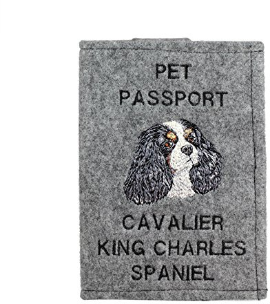 Art-Dog Hundepasshülle - Handgefertigte Filzhülle mit gesticktem Muster - Tierärztliche Reisepasshülle für Hunde - 17x12,5cm - Cavalier King Charles Spaniel