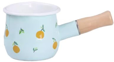 Mini Milk Pan Milk Pot Tea Coffee Egg Boiling Pot Enamel Milk Pan with Wooden Handle, 512ml Nonstick Saucepan Mini Butter Warmer (Orange)