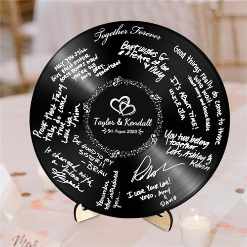 GGUIUIC Libro degli Ospiti di Nozze Record Personalizzato Alternativo con i Nomi della Coppia e la Data Libro degli Ospiti di Legno Ricevimento di Nozze Idee per Matrimonio Festa di Compleanno