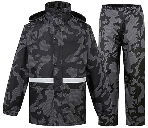 Motorrad Regenbekleidung,Fahrrad Regenbekleidung Herren Regenanzug Wasserdicht 2 Stück Regenjacke mit Regenhose Reflektierend Regenkombi ohne Tasche Leicht Winddicht Regenanzug Herren