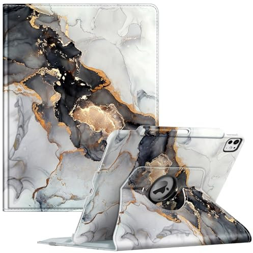 Fintie Étui Rotatif pour iPad Pro 13 (M4) 2024 avec Porte-Stylet, Support de Protection pivotant à 360° et Fonction de Mise en Veille/réveil Automatique - Marbre Nuageux