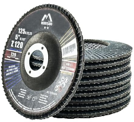 Merryland Dischi Lamellari 125 Ferro Metallo per Smerigliatrice Angolare, 125mm Grana 120 T29 Disco Lamellare 10 Pezzi, Corindone Zirconio Blu Acciaio INOX Dischi Abrasivi, Craft-Line FC1108614-10