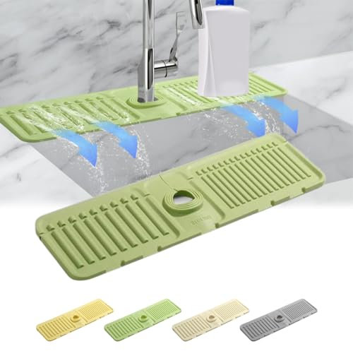Kitchen Sink Splash Guard, Silicone Faucet Guard & Draining Mat, Foldable Faucets Sinking Protectors Pad Tap Mat for Kitchen Sink Home Supplies (GREEN)