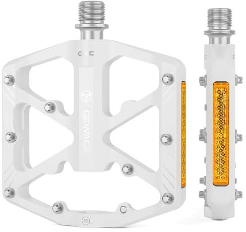 GEWAGE Fahrradpedale mit reflektierenden Streifen, 3 abgedichtete Lager, rutschfeste CNC-Aluminium-Fahrradplattform, 9/16 Zoll Pedale für Rennrad, MTB, E-Bike. (Weiß)