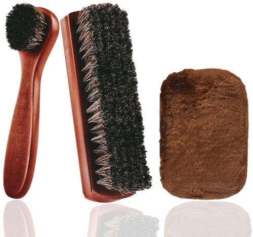 2 PCS Schuhbürsten Set Rosshaar Schuhbürste Polieren Rosshaarbürste Schuhe Schuhputzbürste Nubukleder Bürste mit Schuhtuch