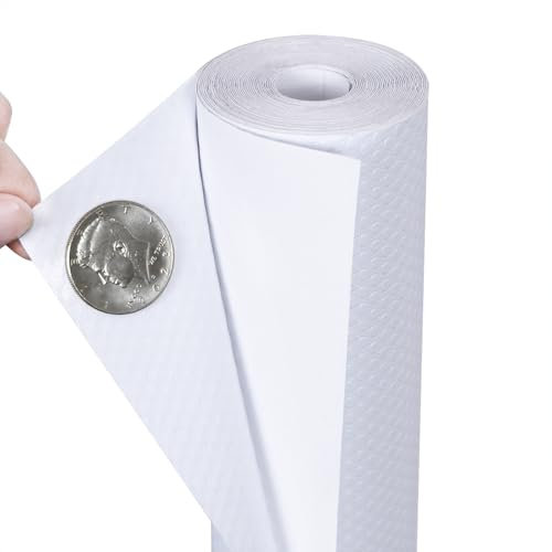 Hersvin 44.5cmx500cm Plastico Protector para Cocina Cajones, Alfombras Autoadhesivo para Nevera Mueble Fregadero Estante Organizador Cubiertos EVA Cubre Encimera (Blanco, Adhesivo)