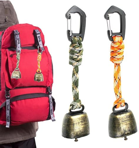 CHENNAN 2 Stück Anti Bär Glocken, Bärenglocke wandern, Metall Vintage Mini Kuhglocke Glocken Dekorationen, Vielseitig Kompakt und Tragbar Für Outdoor-Wanderungen, Rucksack-Anhänger, Tierhalsbä (A1)