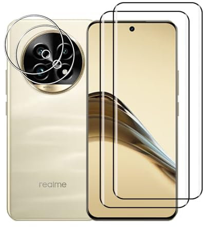 Afikyutu Verre Trempé pour Realme 13 Pro/ 13 Pro Plus 5G/ 13 Pro+, 2 Pièces 3D Film Protection écran et 2 Pièces Caméra Arrière Protecteur, 9H Dureté, sans Bulles, Anti-Rayures, Facile à Installer