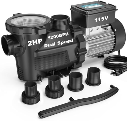 VIDAPOOL - Bomba de piscina de tierra incorporada, autoprimming de alto flujo (doble velocidad, 2HP, 5200 GPH, 115V)