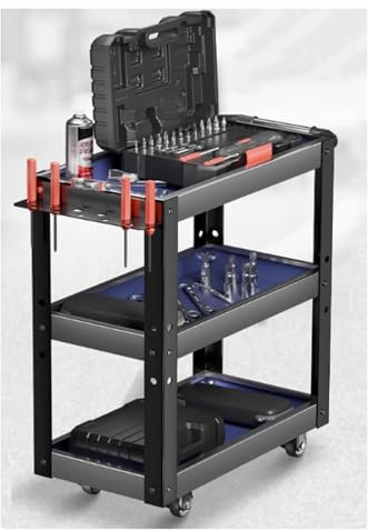 Werkzeugwagen Stahl Rolling Tool Storage Cart, 3-Tier Große Kapazität Werkzeugwagen Mit 4 Schwenkbremse Rollen & Ergonomischer Griff, Mechanic Cart Für Barber/ Klassenzimmer/ Hotel(L-27.4x17.5x31.9 in