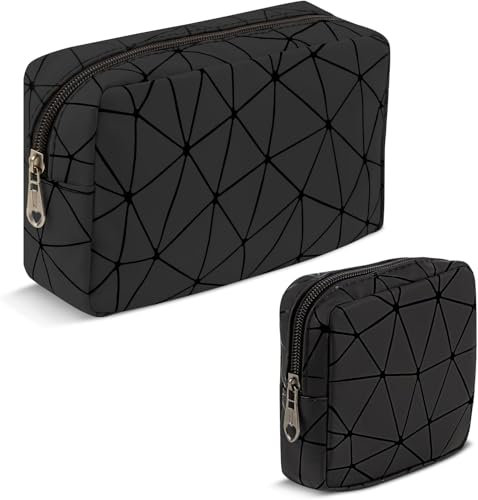 Trousse Trucchi Donna, 2 Pezzi Porta Trucchi Grande Piccola per Cosmetica, Pochette Donna Trucchi Multifunzionale Portatile Beauty Case da Viaggio, Borsa Impermeabile Idee Regalo Ragazza(Nero)
