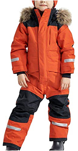 Children's Snowsuit - Boys Ski Overall Winter Warm Snow Outfit With Removable Hood, Windproof Waterproof Thermal Softshell for Outdoor Activities