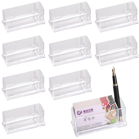 Liwein Porta Biglietti da Visita in Acrilico, Porta Biglietti da Visita in Plastica Espositore Biglietti da Visita Trasparente Singolo Strato (Strato singolo con alloggiamento per penna*10)
