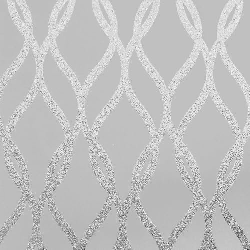 Sequin Trellis Grey Silver Wallpaper - Glitter Symmetrical Spirals - Modern Geometric Design - Paste The Wall Vinyl