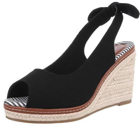 Ital Design Damenschuhe Sandalen & Sandaletten Keilsandaletten, S-22-, Textil, Schwarz, Gr. 37