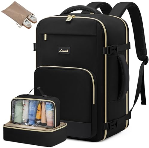 LOVEVOOK Handgepäck Rucksack, 17.3 Zoll Rucksack Handgepäck Flugzeug, Groß Reiserucksack Damen Spritzwasserfest, 40L Travel Backpack für Reise und Business, Urlaub Must Haves - Schwarz