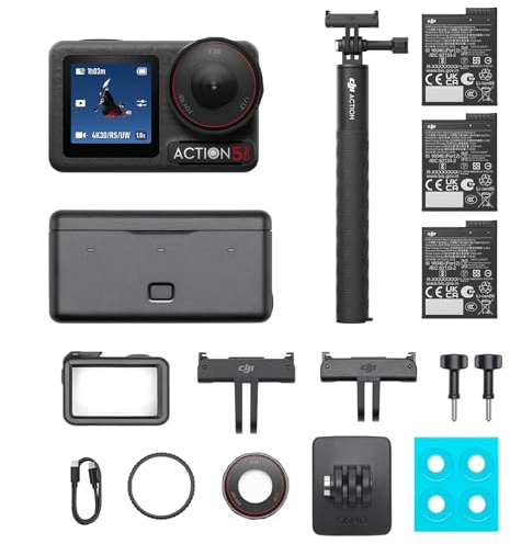 DJI Osmo Action 5 Pro Combo Adventure Bundle, Action Cam 4K con Sensore 1/1.3, Batteria Lunga Durata 12h con 3 Batterie, Due Touchscreen OLED