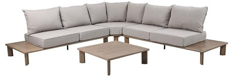 AXI Avery Loungeset mit Beistelltischen in Holzoptik/Beige - Eckset mit Tisch | Garten Loungeset mit pulverbeschichtetem Aluminiumgestell | Gartenmöbel/Loungemöbel Set für 5 Personen