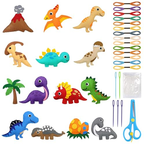 14 Stück Filz Nähset Kinder Dinosaurier Diy Bastelset mit Nadel & Faden