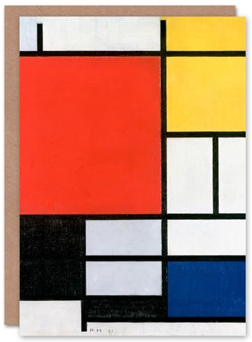 Artery8 Piet Mondrian Art Card Composition with Red Yellow Blue and Black