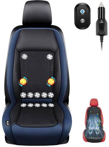 Icy Seat Car Cooling Cushion, The Icyseat for Cars with 12 Powerful Fans & 2 Massage, 12V-24V Ventilated Cooling Car Seat Cushion, 3-Speed Adjustable, Automatic Stop, for Cars Truck SUV (Blue, 12V)