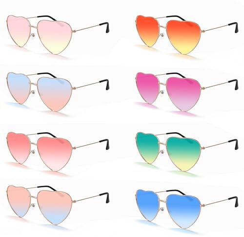 mobumeia 8 Pack Herz Sonnenbrille, Aperol Herzbrille Partybrillen, Hippie Gläser Retro Lustige Party Brillen Kostümzubehör für 60er 70er 80er 90er Party Foto Requisiten Geburtstagsfeier