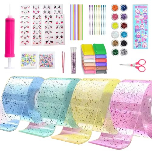 Nano Tape Bubbles Set für Kinder - 70Pcs Nano Tape Bubble Kit Doppelseitiges Klebeband Set Blow Bubble Tape Aufklebern Bastelset Super DIY Kreatives elastische Nano Klebebänder (Wiederverwendbar)