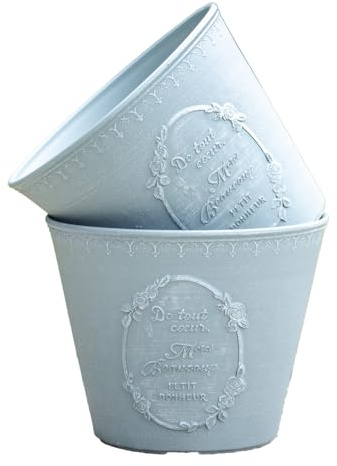 Darthome Set Of 2 Blue French Country Planters 27x22x27cm Plastic Round Vintage Outdoor Plant Pots