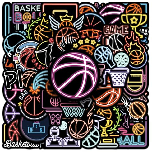 SANYUANHE 100 Stück Neon-Basketball-Aufkleber,Graffiti Sportdeko Sticker,Geschenke für Basketballspieler Geburtstag,Basketball Aufkleber für Wasserflaschen,Koffer,Autos,Tablets,Kinder und Erwachsene