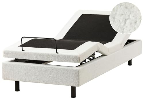 Beliani Led Upholstered Sturdy Frame Adjustable Bed Without Headboard 80 X 200 Cm Eu Small Single Boucle with Metal Legs White & Black Duke