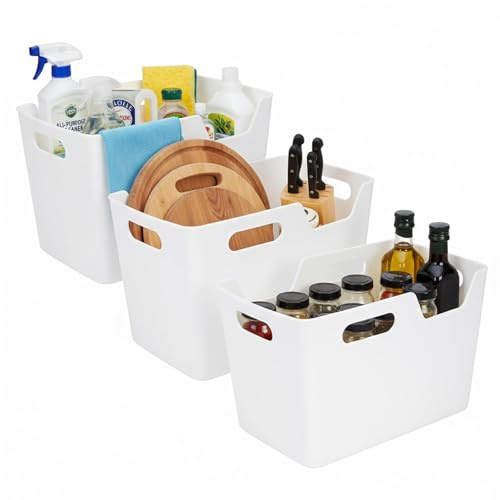 Punorric 3 Pack Under Sink Storage, Plastic Undersink Storage Organiser Kitchen, Cabinet Organiser Under Cupboard Organisation for Bathroom Dorm Office Home Kitchen Organisation