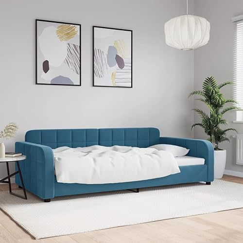 HaoChrymec Tagesbett aus Samt, Vielseitig als Sofa und Bett, Robustes Design, schlafsofa, einzelbett, Für Wohnzimmer & Jugendzimmer, Blau, 100x200 cm