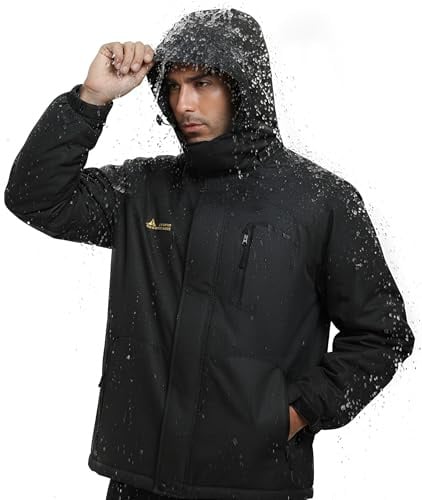 Mnking Chaqueta Nieve Esquí Hombre Impermeable Forro Polar con Capucha | Cazadora Montaña Snowboard Invierno Lana Cálida Antiviento Abrigos con Capucha Desmontable Exterior