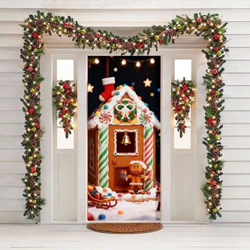 Weihnachten Banner Tür Deko, Türverkleidung Weihnachten Türbanner Schild, Christmas Door Cover Weihnachtsdeko Hintergrund für Outdoor Aussen Hof Garten Party Weihnachtstür Dekoration (#31, 90x180cm)